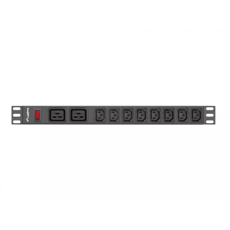 Rack-Mount-Stromverteilungseinheit LANBERG PDU-02I1908I-0200-C20-BK — 1U, 10×C13, 16A, 2 m Kabel, 19 Zoll