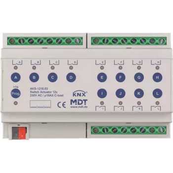 MDT - Schaltaktor 12-fach 8TE REG 230VAC 16A C-Last 140uF (AKS-1216.03)
