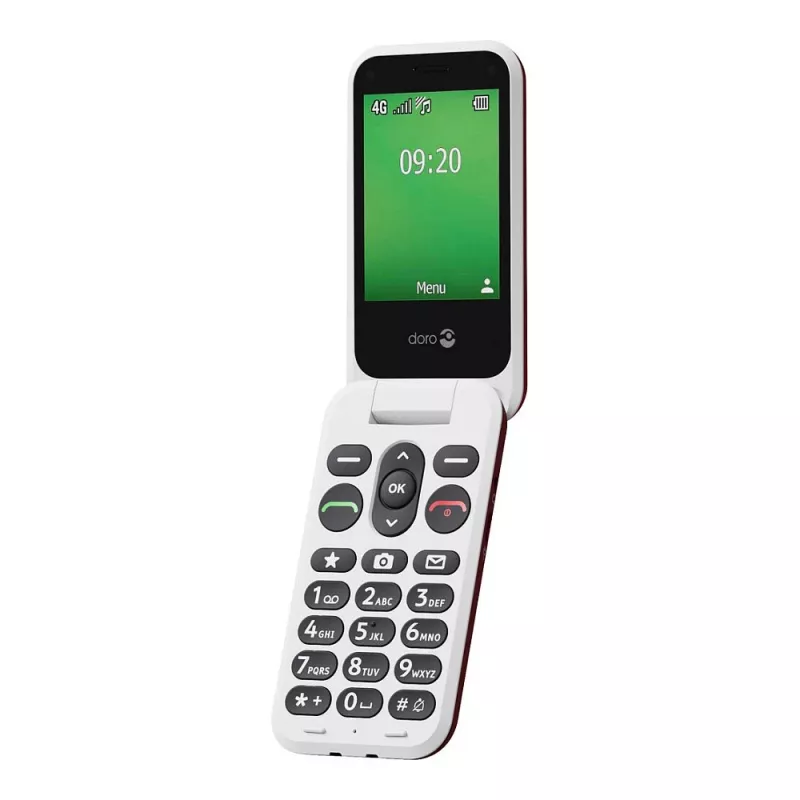 Feature-Phone Doro Leva E22 Klapphandy, 2,8 Zoll (7,11 cm) Anzeige, Single SIM, 0,3 MP Kamera, 1150 mAh, 127,8 g, Rot/Weiß
