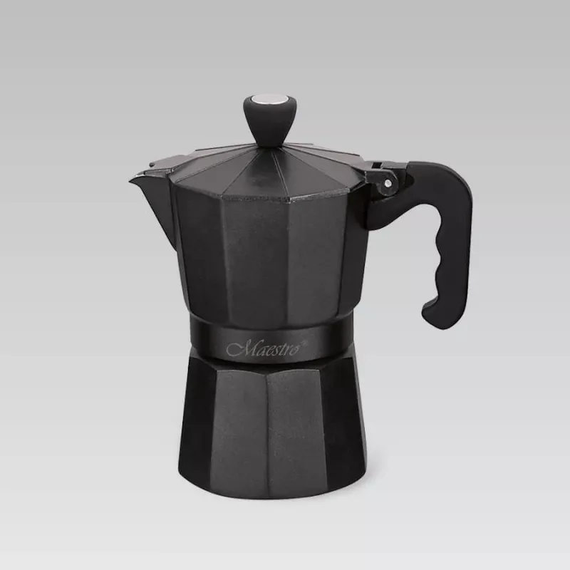 Moka-Kanne Maestro MR-1666-3-Schwarz, manuelle Aluminium-Kaffeemaschine für 3 Tassen, 150 ml, schwarz