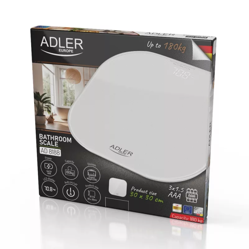 Adler Personenwaage | AD 8188 | Maximale Belastbarkeit 180 kg | Genauigkeit 100 g | Weiß