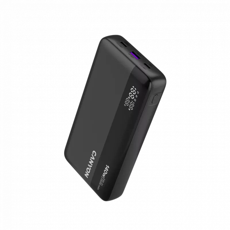 CANYON Power Bank PB-240, 25000mAh PD140W Display Powerbank, Größe 160,0x82x27 mm, Gewicht 508±10g, Dunkelgrau