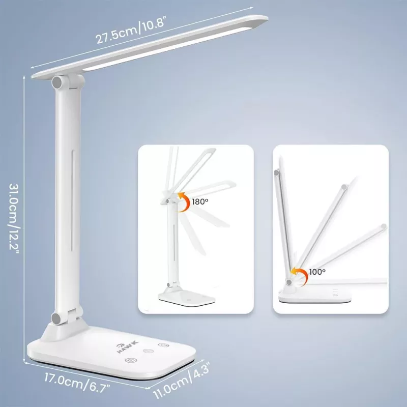 Tischleuchte Hawk HW-LAMP01 Weiß LED einstellbare Helligkeit, verstellbarer Arm