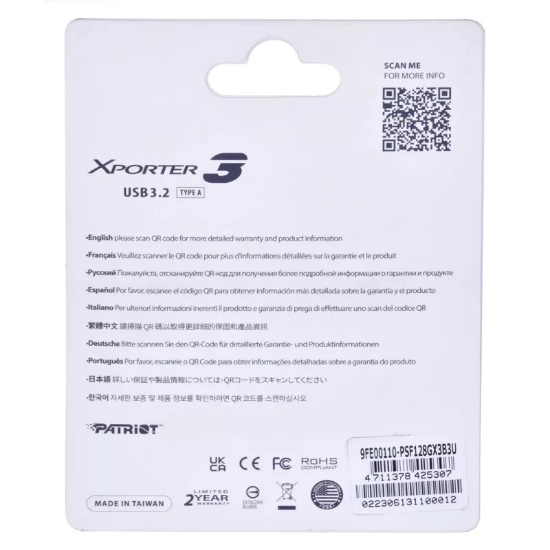 USB-Flash-Laufwerk PATRIOT Xporter 128 GB USB Typ-A 3.2 Gen 1 (80 MB/s) Slider Schwarz