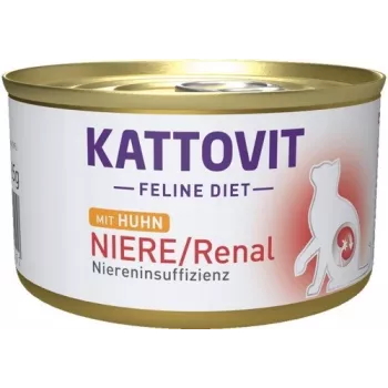 Nassfutter für Katzen KATTOVIT Niere/Renal Huhn 185 g – veterinärmedizinische Nierendiät, ausgewachsene Katzen, 185-g-Dose