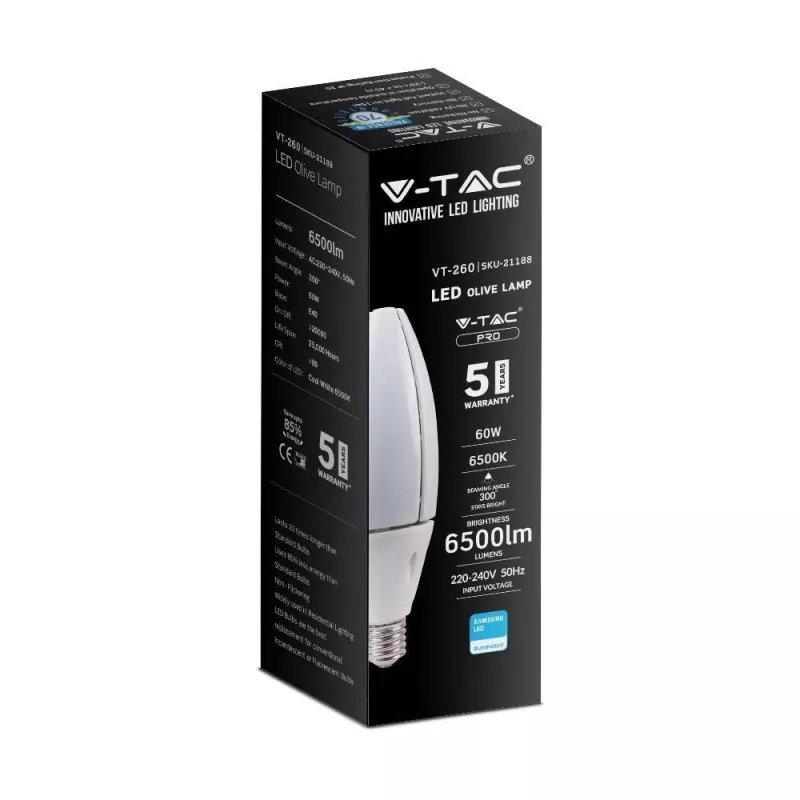 LED-Lampe V-TAC VT-260 SAMSUNG CHIP 60W E40 4000K 6500lm (SKU 21187) Weiß