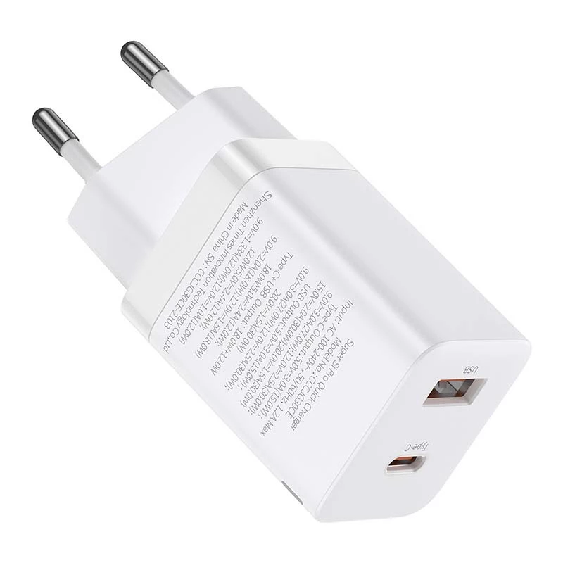 Baseus Super Si Pro Schnellladegerät USB + USB-C 30W (weiß)
