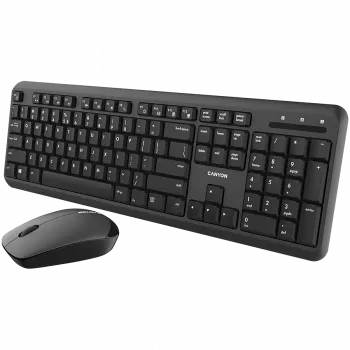 Kabelloses Tastatur-Maus-Set CANYON CNS-HSETW02-UK/US Schwarz Velvet — kompaktes kabelloses Kombi-Set mit USB-Empfänger