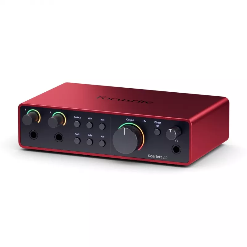 Audio-Interface Focusrite Scarlett 2i2 4th Gen — 2-In/2-Out USB-C, 24-Bit/192 kHz, 69 dB Vorverstärker, Desktop, Schwarz/Rot