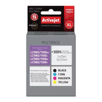 Activejet ABB-1100NX Tinte (Ersatz für Brother LC1100/980; Supreme; 1 x 29 ml, 3 x 19,5 ml; schwarz, Magenta, Cyan, gelb)