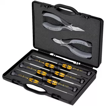 Elektronikzangen-Set ESD, 8-teilig (schwarz/grau, Version ESD, elektrisch ableitend)