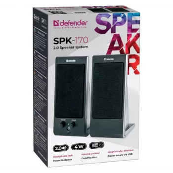 Desktop-/Regallautsprecher DEFENDER SPK-170 2.0, 4 W RMS, kabelgebunden USB 5 V, 3,5 mm, schwarz