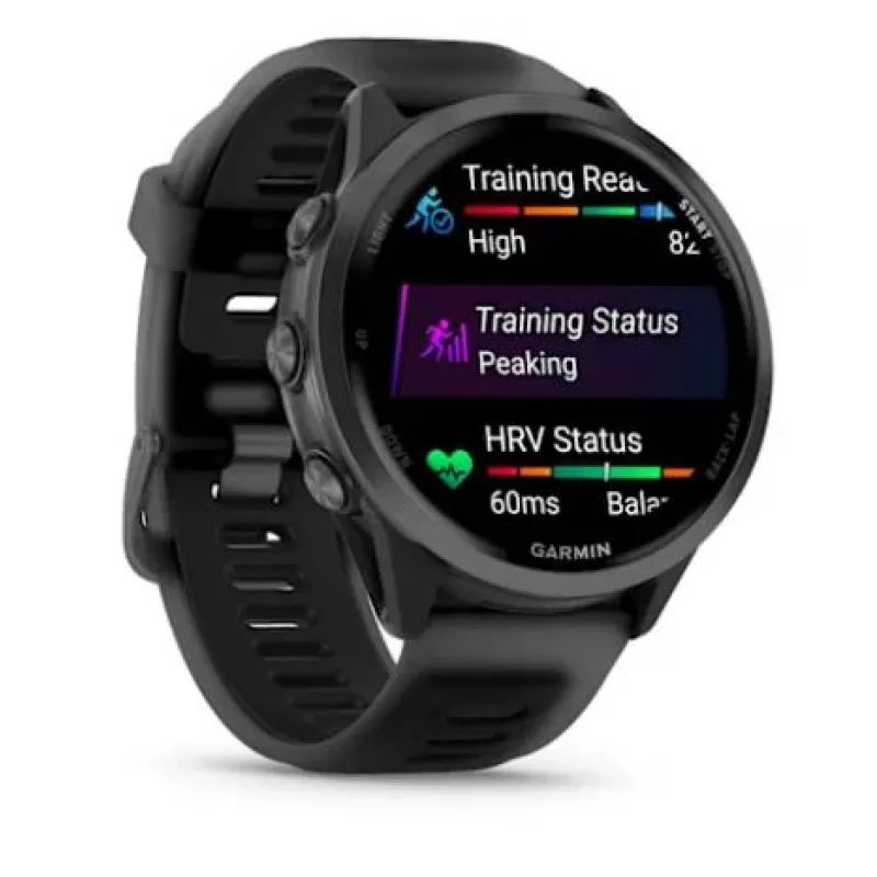 Smartwatch GARMIN Forerunner 570 — 47 mm schiefergraues Aluminiumgehäuse, transluzentes schwarzes Silikonarmband