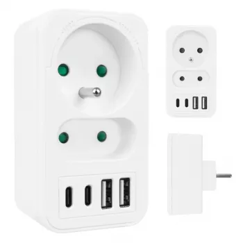 Power-Splitter MACLEAN MCE249 F/W – 2x Netzsteckdosen (16A + 6A) und 4x USB (2x A, 2x C PD 20W)
