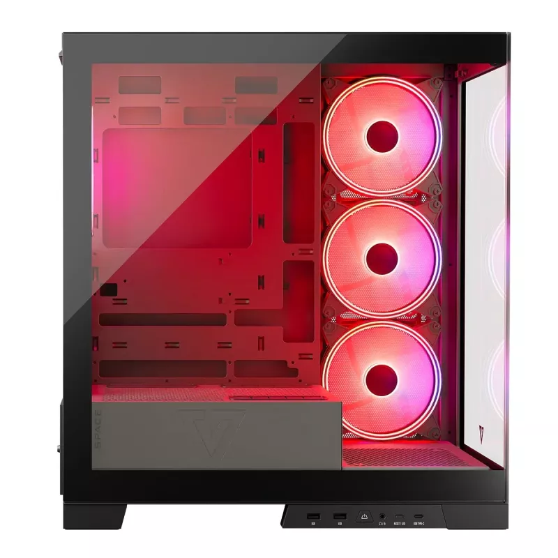 PC-Gehäuse MODECOM Volcano SPACE APEX ARGB Midi Tower, gehärtetes Glas, USB-C, unterstützt ATX/microATX/Mini-ITX, GPU bis 430 mm, CPU-Kühler bis 180 mm