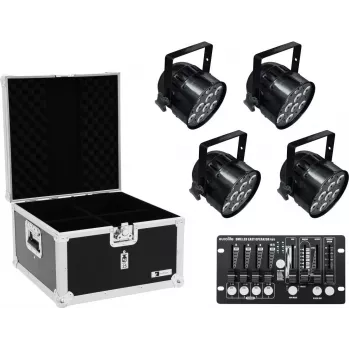 LED PAR-Scheinwerfer-Set EUROLITE 4x PAR-56 QCL mit Flightcase und Controller