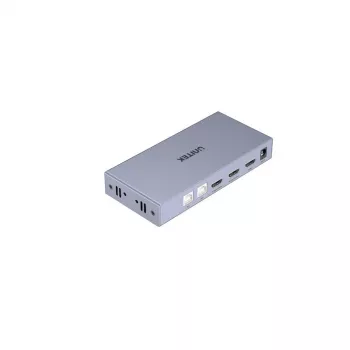 KVM-Switch Unitek V307A USB HDMI 2‑Port 4K Ultra HD 3840x2160@60Hz HDCP 2.2, Metallgehäuse, grau