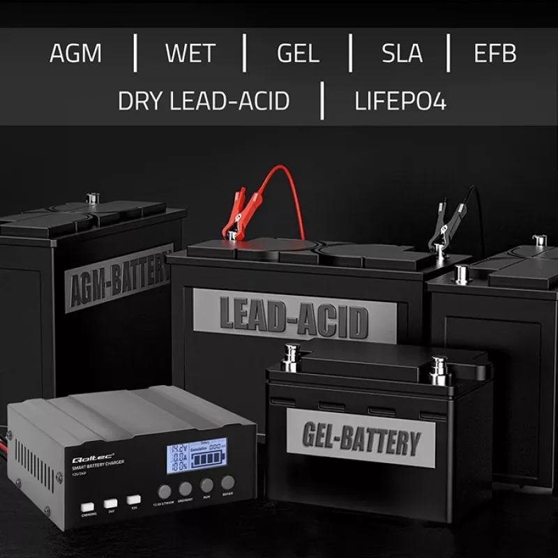 Batterieladegerät QOLTEC 52491 Mikroprozessor 12V/12,6V/24V mit LCD