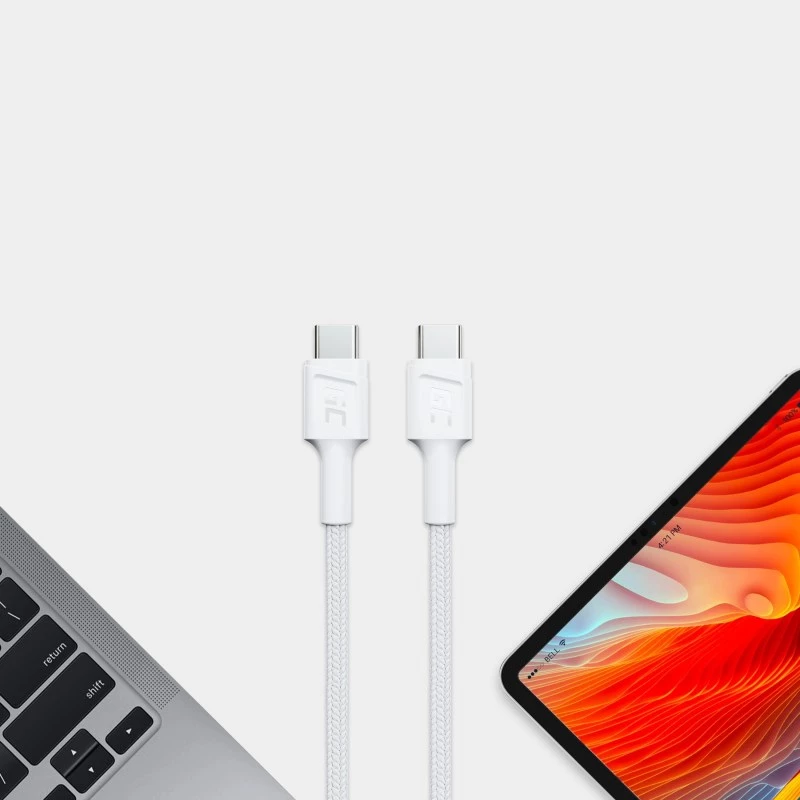 USB-C-zu-USB-C-Kabel Grün Cell KABGC29W 2 m, USB 3.2 Gen 1, 60 W PD, geflochtenes TPE, weiß