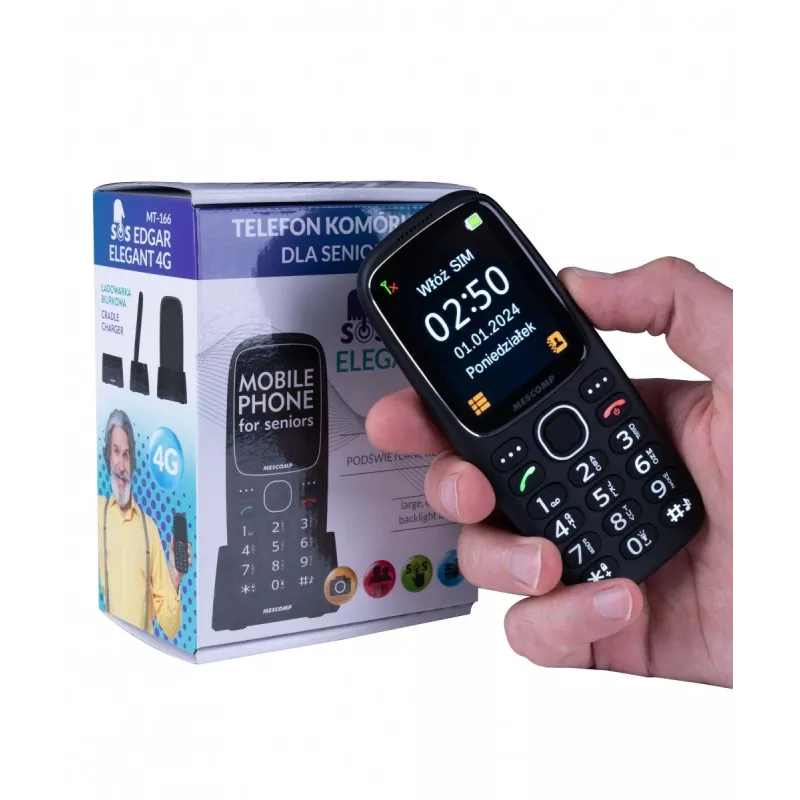 Mobiltelefon Mescomp MT-166 Edgar, Elegant, für Senioren, 4G, Schwarz