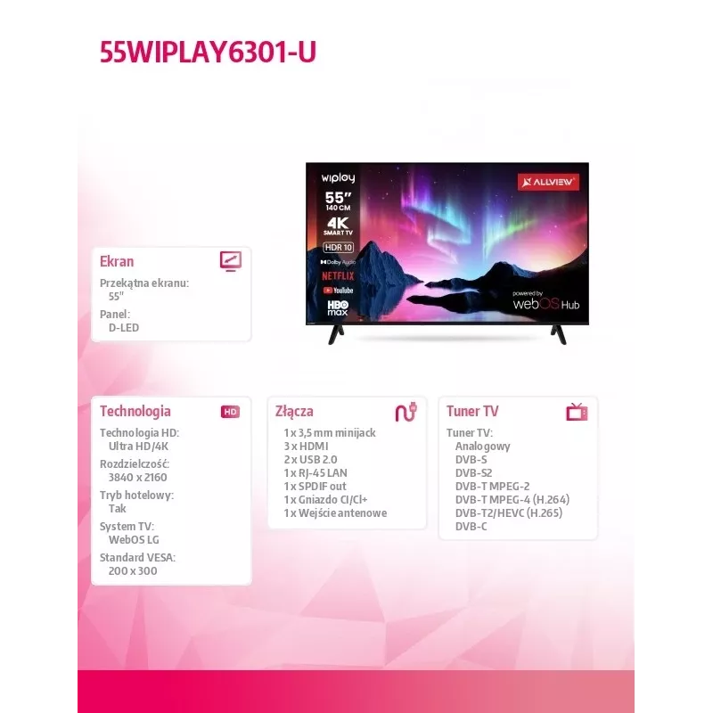 TV LED 55 Zoll 55WIPLAY6301-U