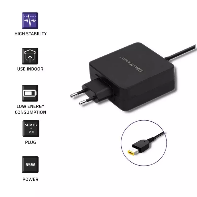 Netzteil QOLTEC 51766 65W AC/DC 20V 3,25A für IBM/Lenovo, schwarz, 1,75 m Kabel
