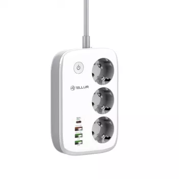 Steckdosenleiste Tellur TLL331521 Smarte WiFi-Steckdosenleiste mit 3 Steckdosen, PD 30W, QC 18W