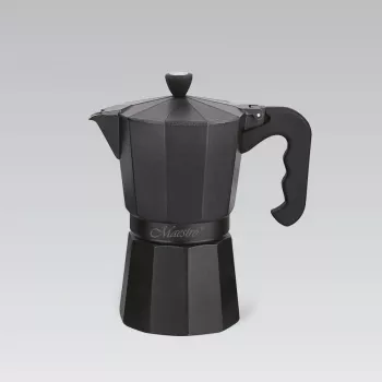 Moka-Kanne Maestro MR-1666-6-Schwarz — manuelle Espressokanne für den Herd, 6 Tassen, 300 ml, schwarzes Aluminium