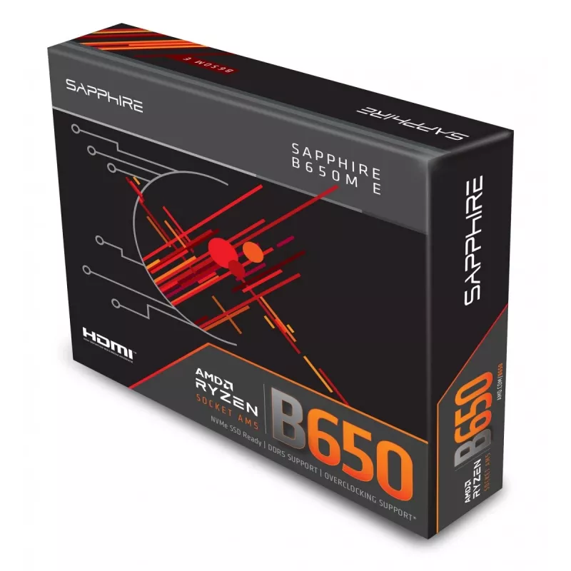 Motherboard Sapphire B650M-E (AMD B650) micro ATX, Sockel AM5, DDR5, 2x DIMM, 96GB, 2x M.2 (PCIe5/4), 4x SATA III, 2,5Gb LAN