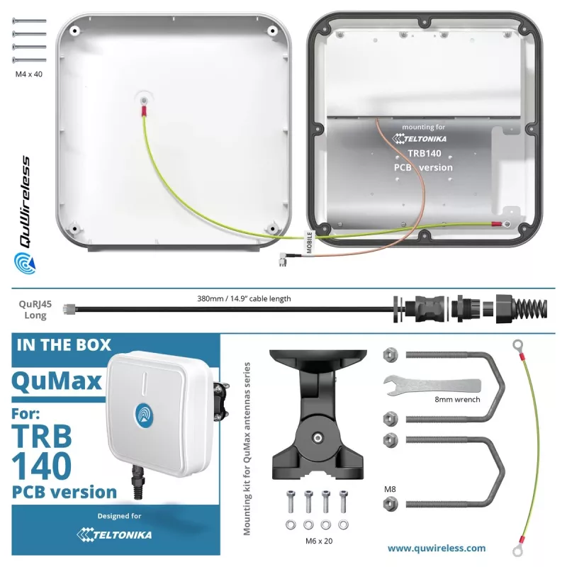 Richtantenne QuWireless QuMax — gerichtete PoE/LAN-Antenne 0,694–2,7 GHz, bis zu 6 dBi, weiß