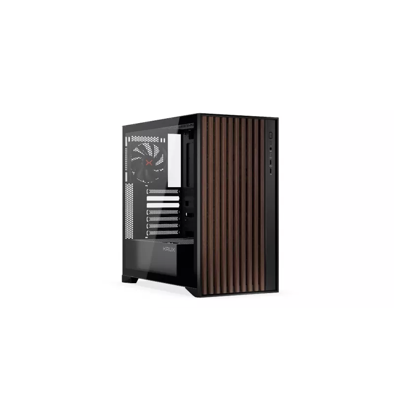 Computergehäuse KRUX Palum KRXD008 ATX Schwarz — 2x 3,5-Zoll-Schächte, 2x 2,5-Zoll-Schächte, 2x 120-mm-Lüfter, GPU bis zu 39,5 cm