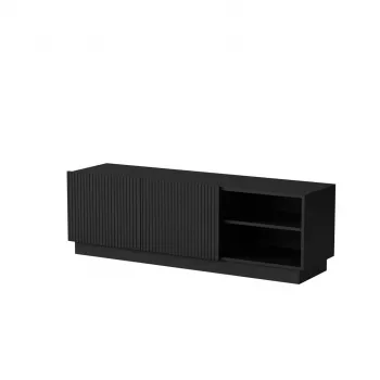 TV-Schrank cama meble LIVERTI 150x42x48 cm, schwarze Spanplattenplatte, schwarzer Rahmen