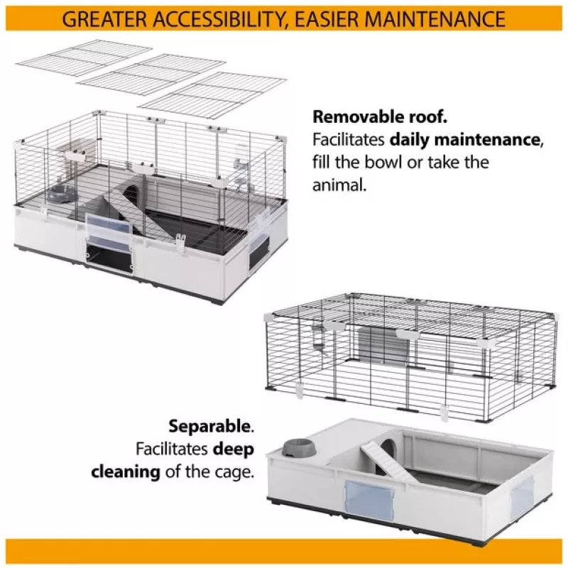 Käfig FERPLAST Modular 2 für Kaninchen und Meerschweinchen 109 x 72 x 56 cm, Metall, grau, Stababstand 23 mm