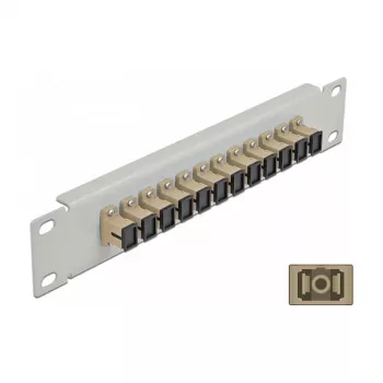 Glasfaser-Patchpanel DeLOCK 10 Zoll 12 Port SC Simplex Beige 1U Grau