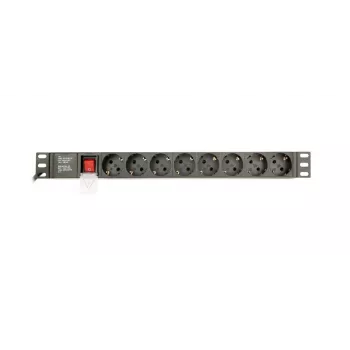 Power Distribution Unit GEMBIRD EG-PDU-014-C14, 8 AC-Ausgänge, C14-Eingang, 3 m Kabel, 1U, 3680 W, 10 A, Aluminium, schwarz
