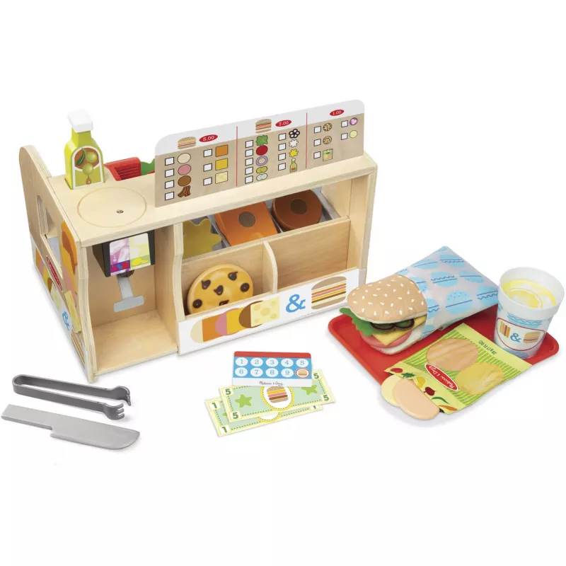 Melissa & Doug Holz-Sandwichtheke mit Aufschnittmaschine – 56-teiliges Spiellebensmittel-Set – FSC-zertifiziert