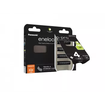 Wiederaufladbare Batterien PANASONIC ENELOOP PRO AAA 930 mAh 4 Stk. + Etui (BK-4HCDE/4CP+CASE)