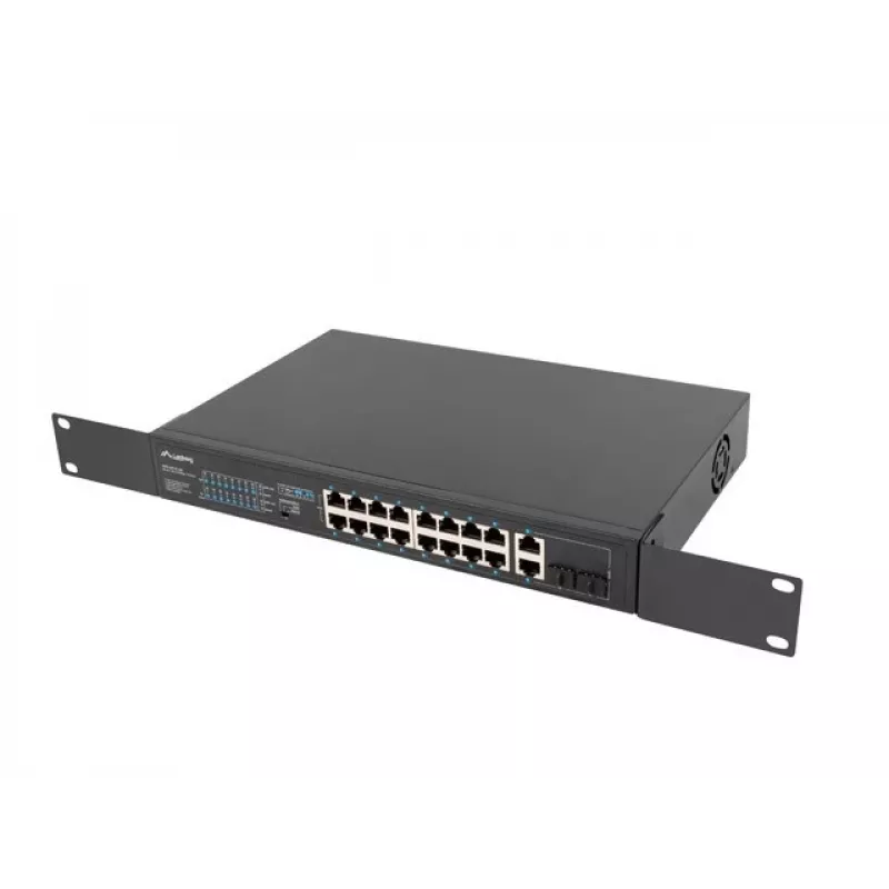 Unmanaged Switch LANBERG RSFE-16P-2C-250 — 18-Port Gigabit, 16x PoE+ (30W), 2x SFP, 250W, 1U, Metall, Rackmontage