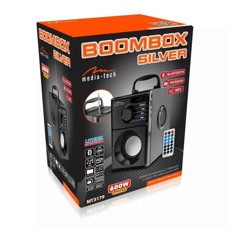 Tragbarer Lautsprecher MEDIA-TECH MT3179, 20 W (RMS 15 W), Bluetooth 5.1, FM, MicroSD, USB, AUX, Li-Ion, 6 h, Holzgehäuse