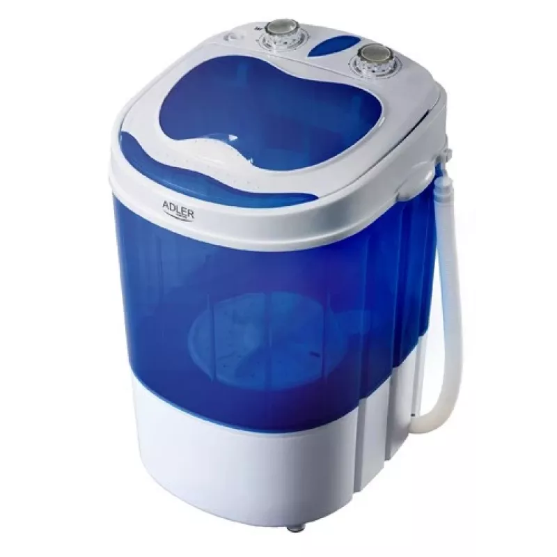 Adler | AD 8051 | Waschmaschine | Energieeffizienzklasse | Toplader | Waschkapazität 3 kg | Unbestimmte U/min | Tiefe 37 cm | Breite 38 cm | Weiß/Blau