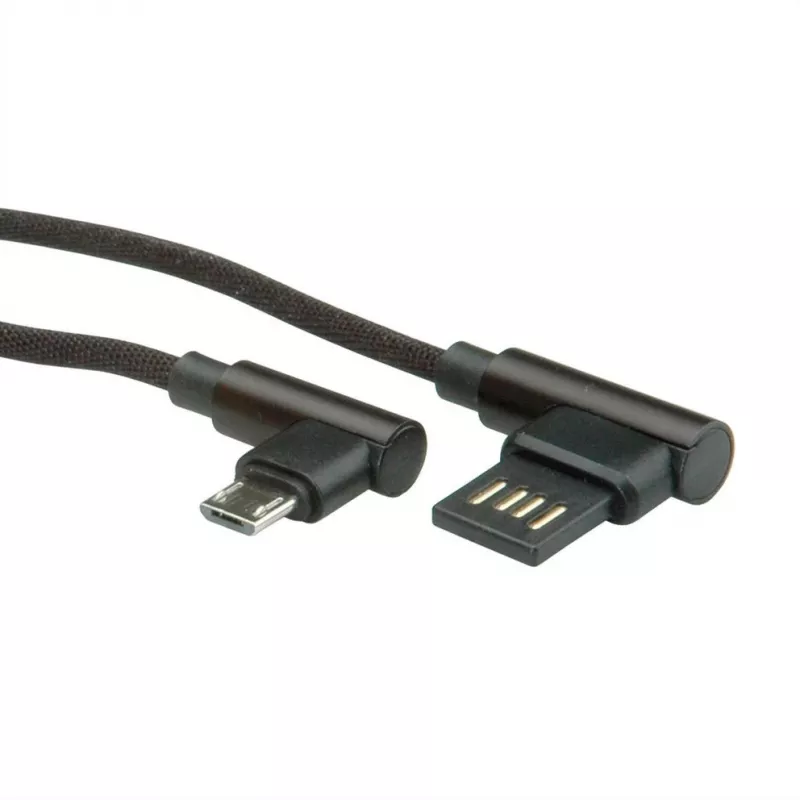 ROLINE USB 2.0 Kabel, gewinkelt, Typ A umkehrbar - Micro B, ST/ST, schwarz, 0,8 m (11.02.8720)