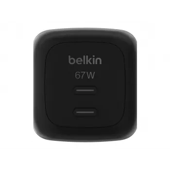 AC Indoor-Schnellladegerät Belkin WCH020kqBK, 2× USB-C, universelle Kompatibilität, Stromschutz, schwarz