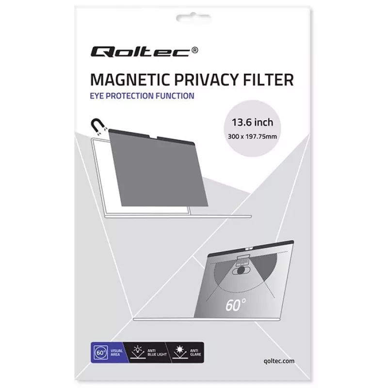 Qoltec Filtro Privacy GDPR per MacBook Air 13 6 Magnetico Protezione Occhi (13.60, 16:9), Pellicola Protettiva per Notebook