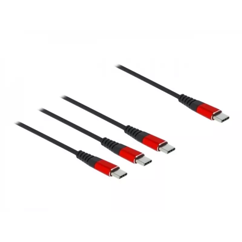 USB-Ladekabel DeLOCK 3 in 1 USB Type-C auf 3 x USB Type-C 1 m schwarz/rot