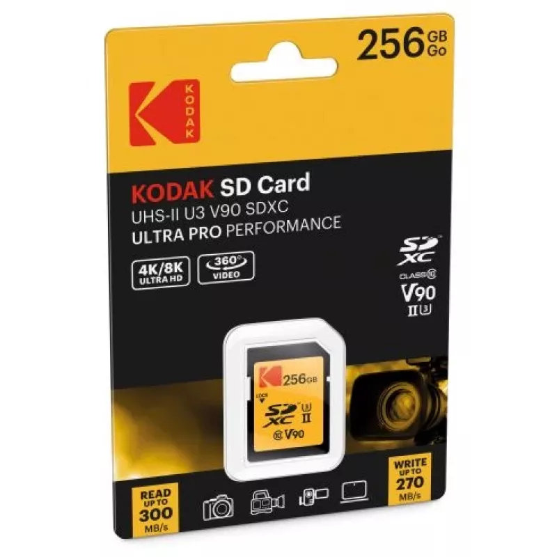 Speicherkarte Kodak EKMSD256GUHS2V2K SDXC UHS-II 256 GB Lesen 300 MB/s Schreiben 270 MB/s U3 V90 Klasse 10