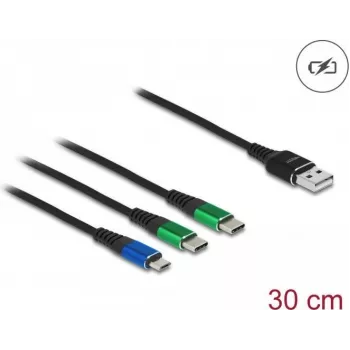 DeLOCK USB-Ladekabel 3-in-1 Typ-A auf Micro-USB / 2 x USB Typ-C 30 cm