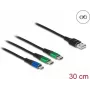 DeLOCK USB-Ladekabel 3-in-1 Typ-A auf Micro-USB / 2 x USB Typ-C 30 cm