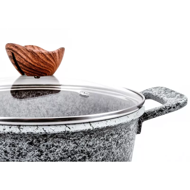 PROMIS Granit-Topfset, Kochtopf 16 cm, Töpfe 20, 24, 28 cm, braune Griffe