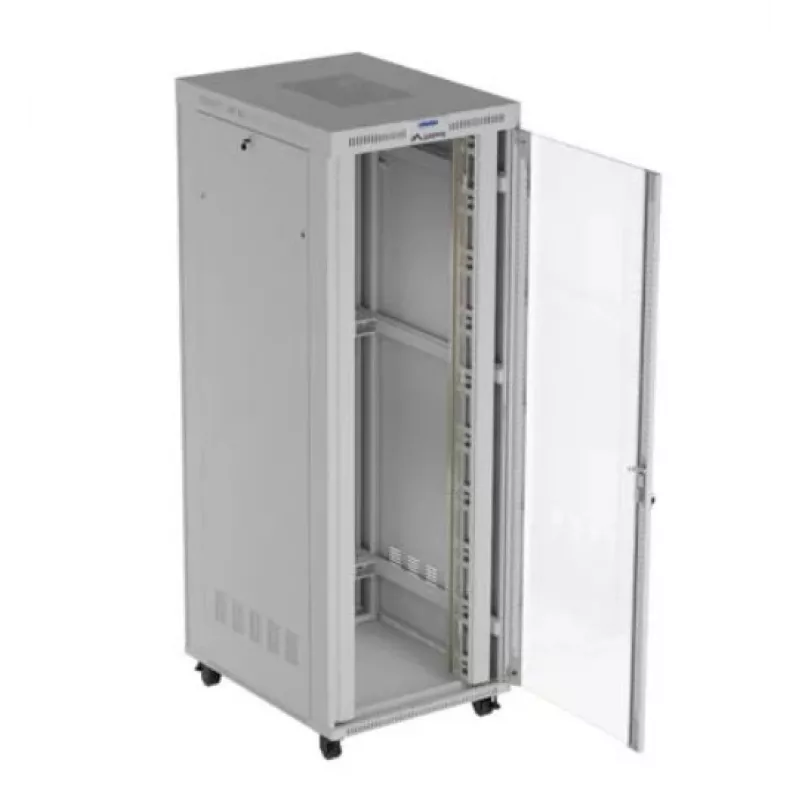 Rack-Schrank LANBERG FF01-8047-12SL 47U 800x1000 mm grau mit vorderen und hinteren Glastüren und Platz für LCD-Panel
