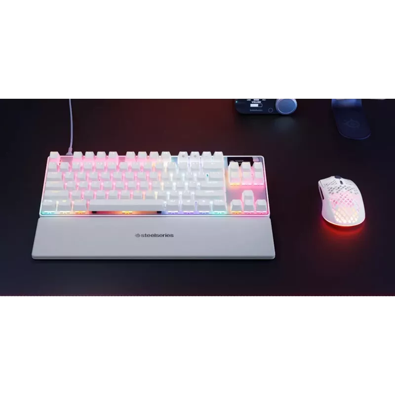 Mechanische TKL-Gaming-Tastatur STEELSERIES Apex Pro TKL Gen 3 Weiß — US-Layout, RGB, einstellbare Schalter